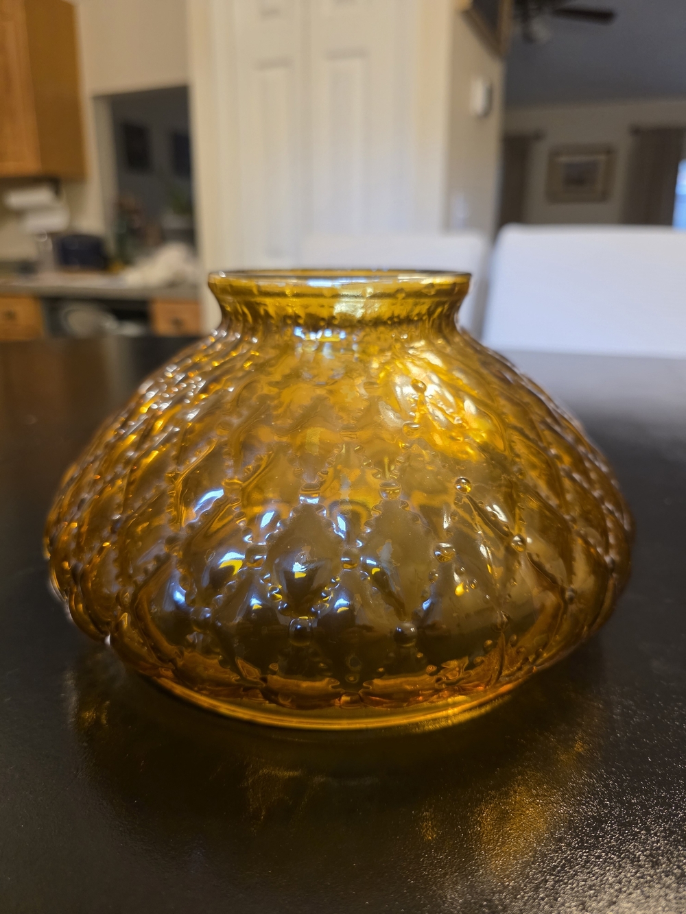 Vintage Amber Diamond Quilted Glass Hurricane Lamp Shade Replacement 7" Fitter